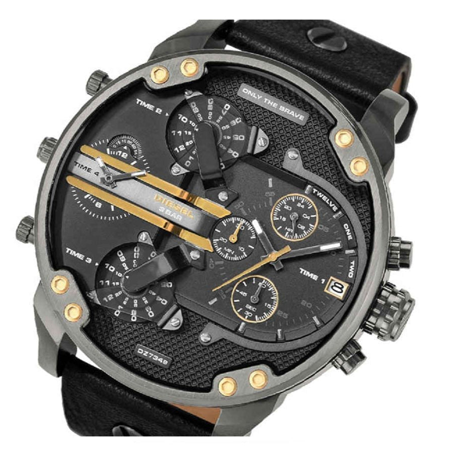 Shop Authentic Diesel Mr Daddy 2.0 Black Dial Black Leather Strap Watch For Men - DZ7348 - Luxxuri