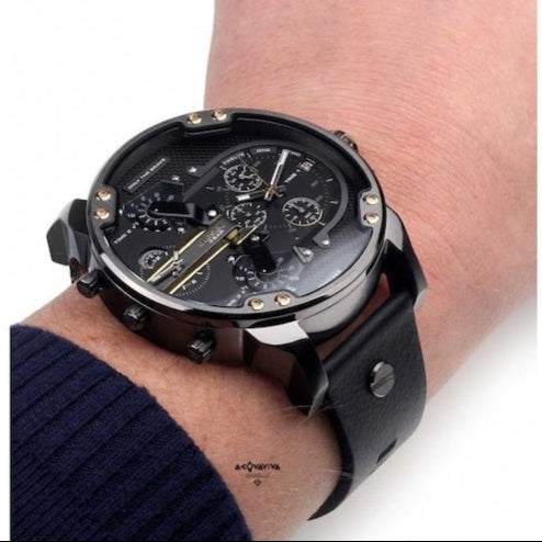  Shop Authentic Diesel Mr Daddy 2.0 Black Dial Black Leather Strap Watch For Men - DZ7348 - Luxxuri