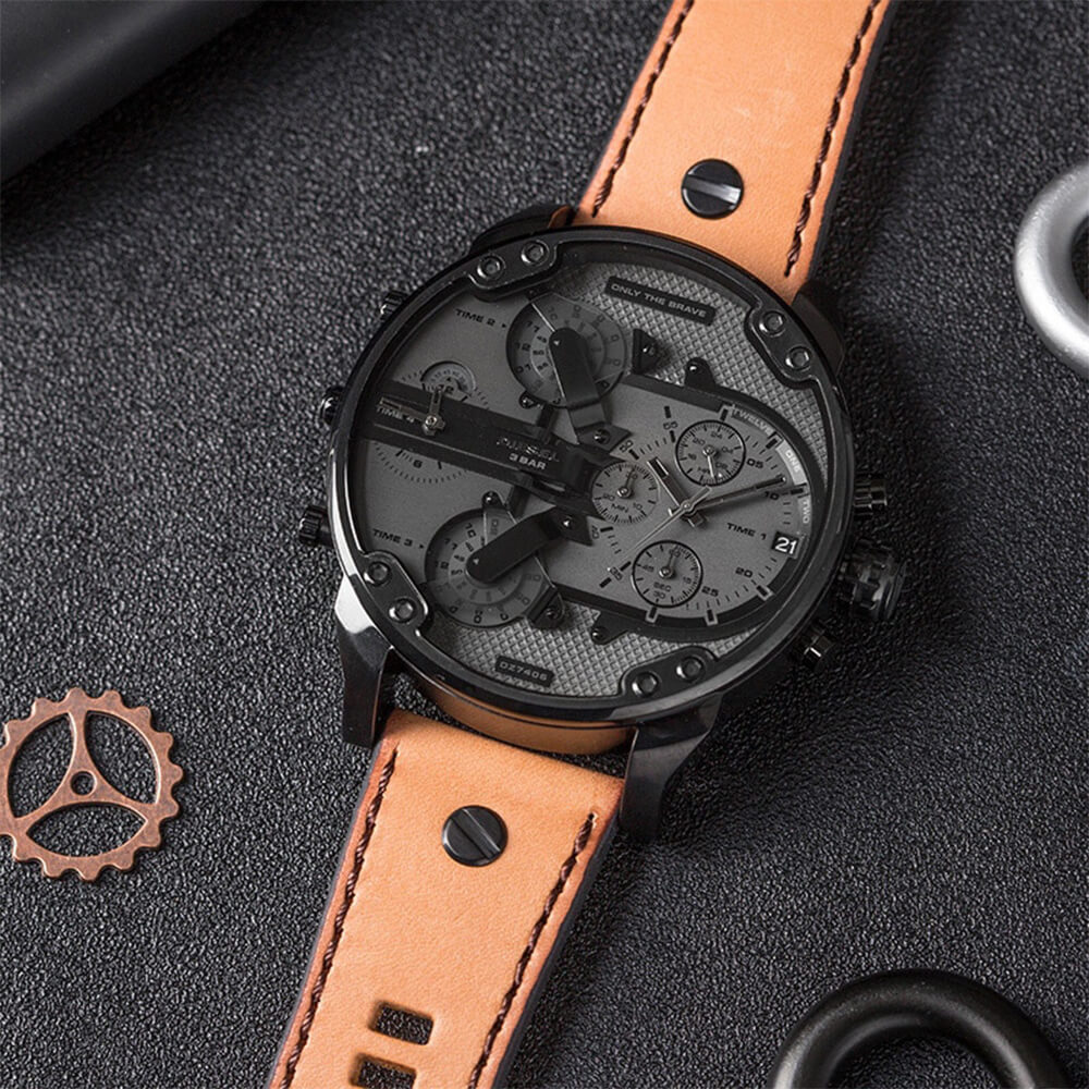  Shop Authentic Diesel Mr. Daddy 2.0 Chronograph Grey Dial Brown Leather Strap Watch For Men - DZ7406 - Luxxuri