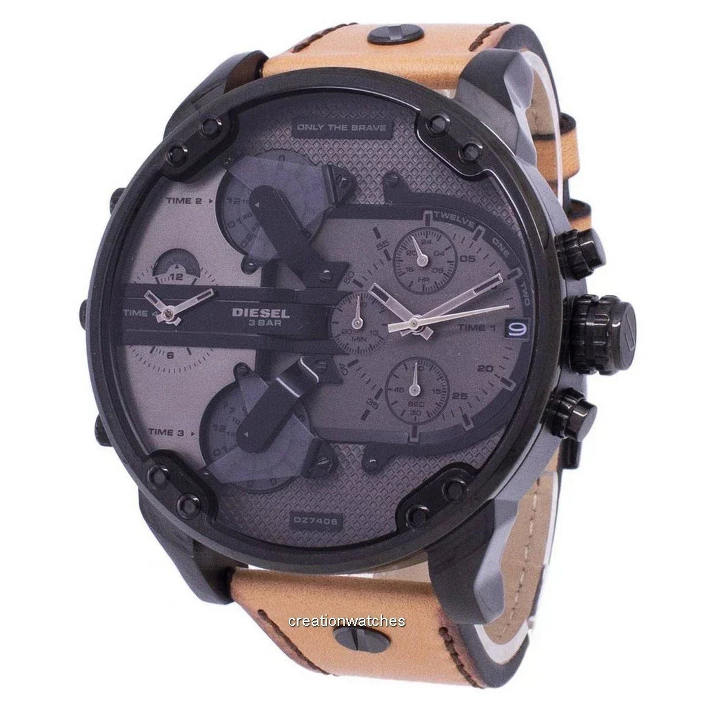 Shop Authentic Diesel Mr. Daddy 2.0 Chronograph Grey Dial Brown Leather Strap Watch For Men - DZ7406 - Luxxuri