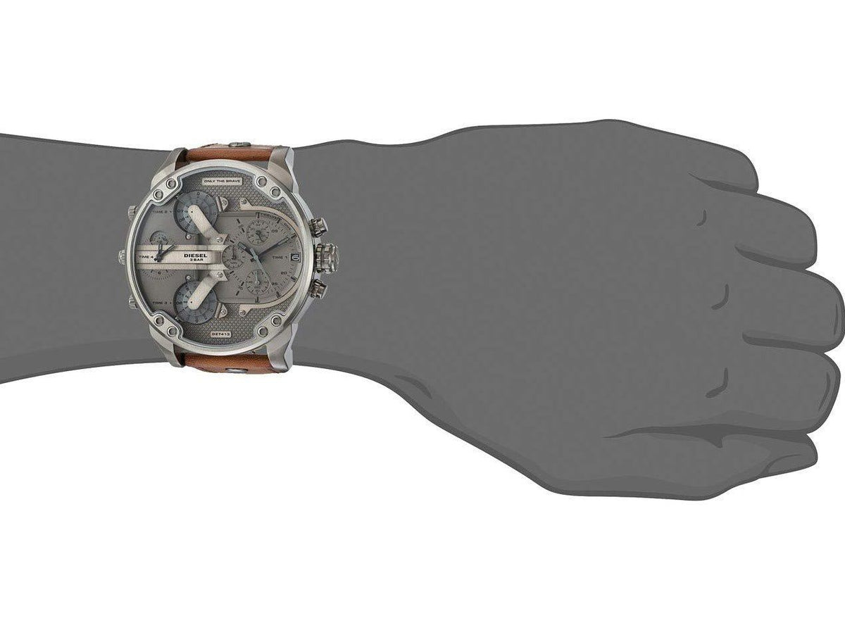  Shop Authentic Diesel Mr Daddy Quartz Grey Dial Brown Leather Strap Watch For Men - DZ7413 - Luxxuri