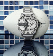  Shop Authentic Diesel Mr. Daddy Chronograph Silver Dial Silver Steel Strap Watch For Men - DZ7421 - Luxxuri