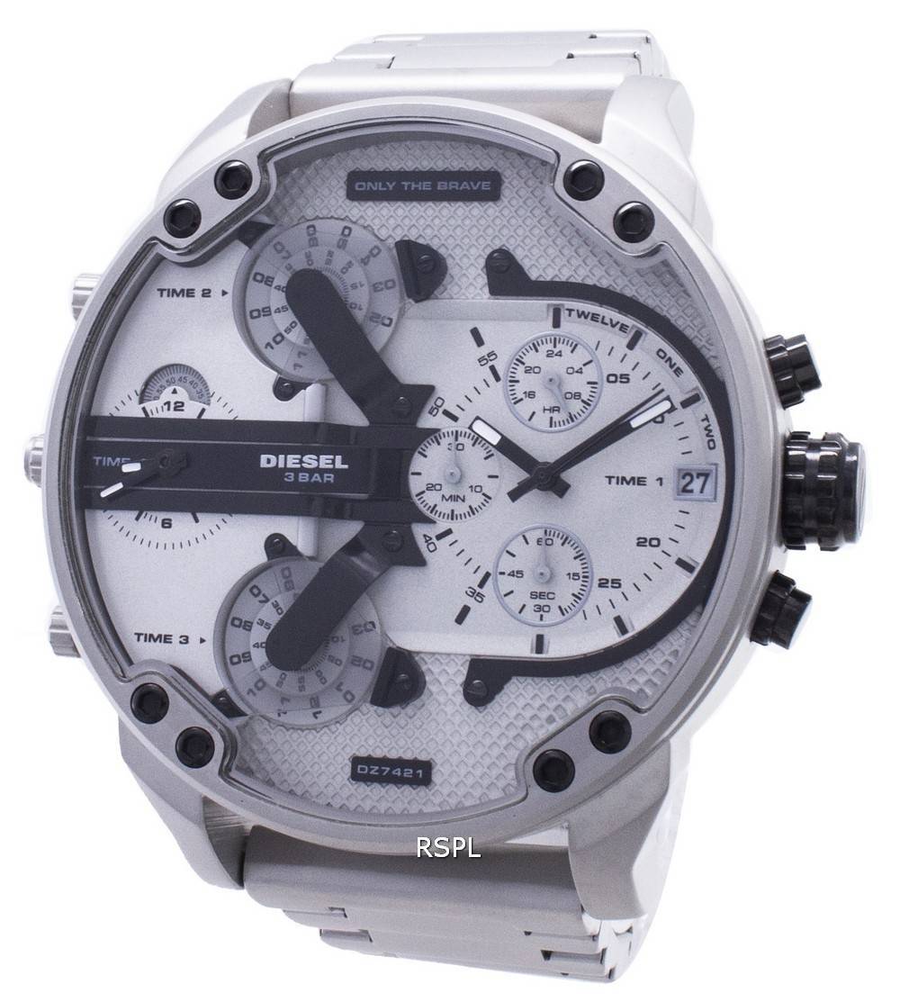  Shop Authentic Diesel Mr. Daddy Chronograph Silver Dial Silver Steel Strap Watch For Men - DZ7421 - Luxxuri