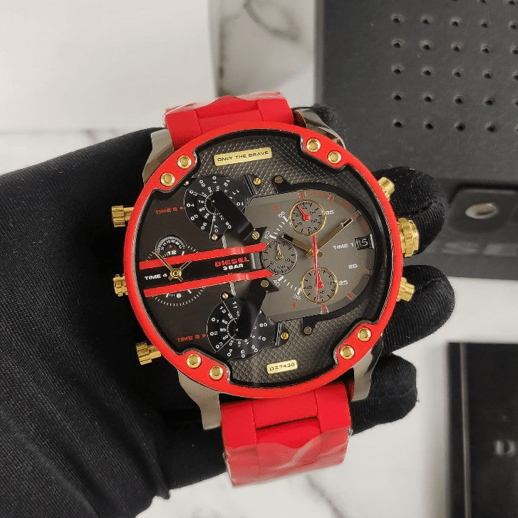  Shop Authentic Diesel Mr Daddy 2.0 Chronograph Grey Dial Red Rubber Strap Watch For Men - DZ7430 - Luxxuri