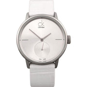  Shop Authentic Calvin Klein Accent Silver Dial White Leather Strap Watch for Women - K2Y231K6 - Luxxuri