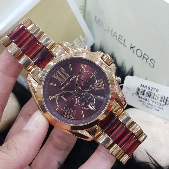  Shop Authentic Michael Kors Bradshaw Burgundy Dial Two Tone Steel Strap Watch for Women - MK6270 - Luxxuri