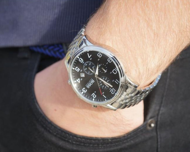  Shop Authentic Hugo Boss Aeroliner Chronograph Black Dial Silver Steel Strap Watch For Men - 1512446 - Luxxuri