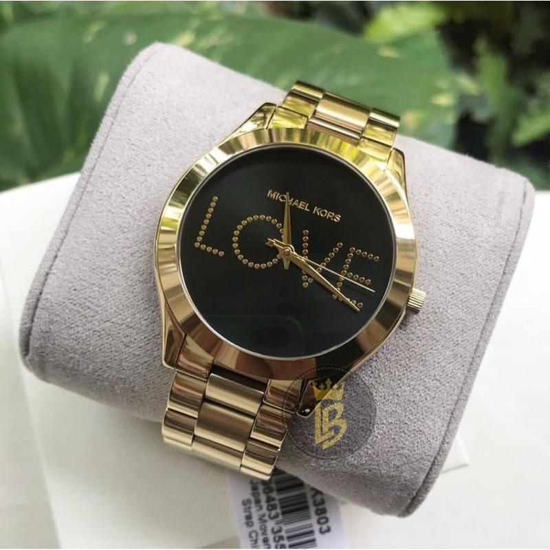  Shop Authentic Michael Kors Slim Runway Black Dial Gold Steel Strap Watch for Women - MK3803 - Luxxuri