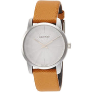  Shop Authentic Calvin Klein City Silver Dial Orange Leather Strap Watch for Women - K2G231G6 - Luxxuri