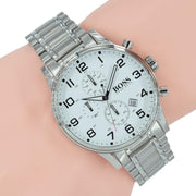  Shop Authentic Hugo Boss Aeroliner Chronograph White Dial Silver Steel Strap Watch for Men - 1513182 - Luxxuri
