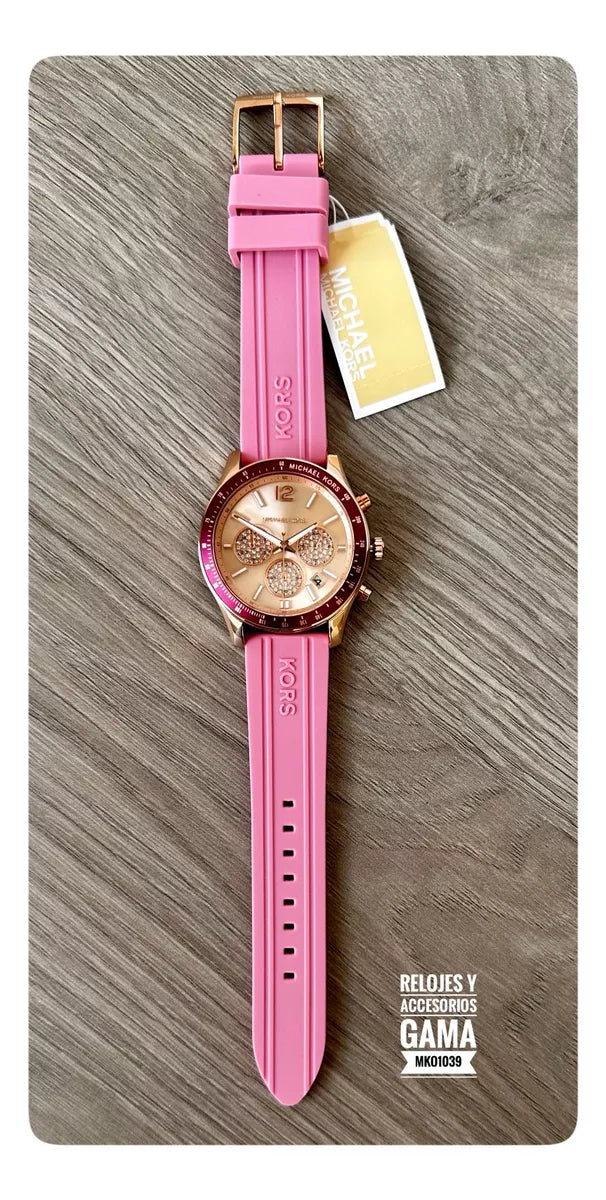  Shop Authentic Michael Kors Berkley Quartz Rose Gold Dial Pink Rubber Strap Watch for Women - MKO1039 - Luxxuri