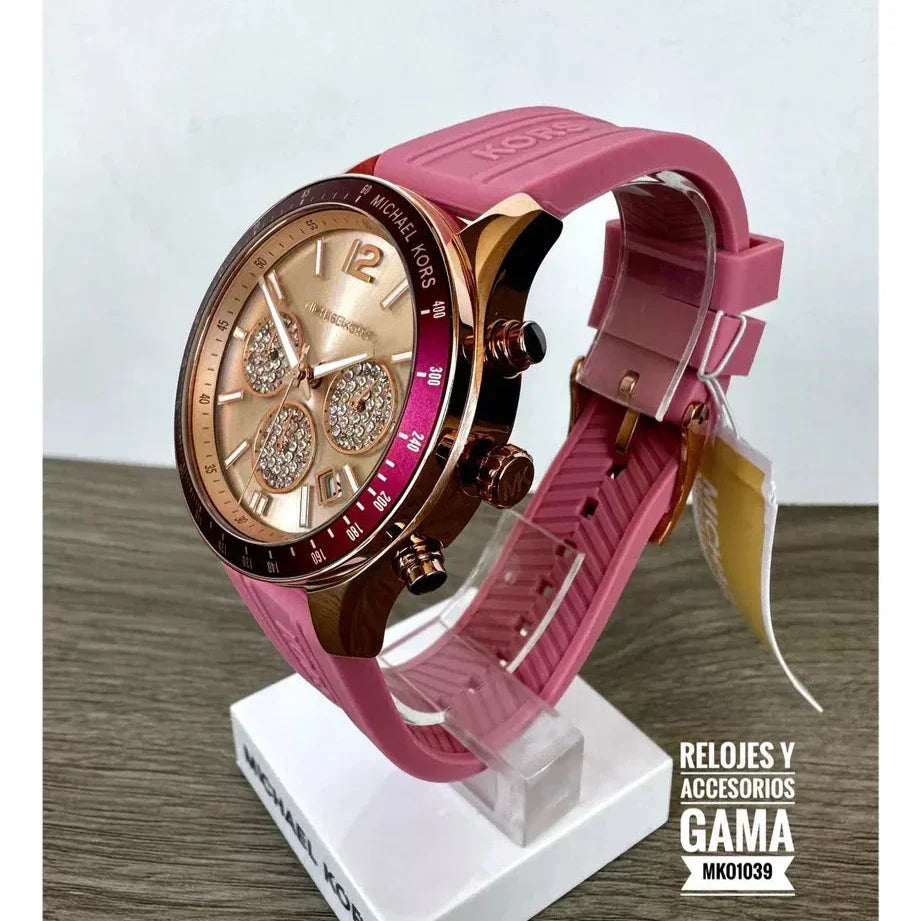  Shop Authentic Michael Kors Berkley Quartz Rose Gold Dial Pink Rubber Strap Watch for Women - MKO1039 - Luxxuri