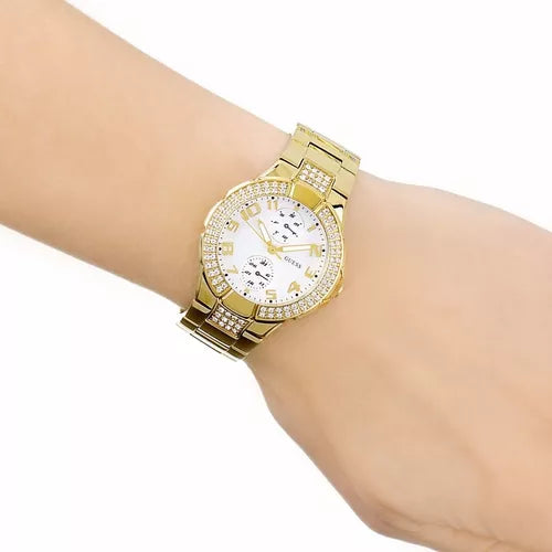  Shop Authentic Guess Mini Prism Diamonds White Dial Gold Steel Strap Watch for Women - W15072L1 - Luxxuri