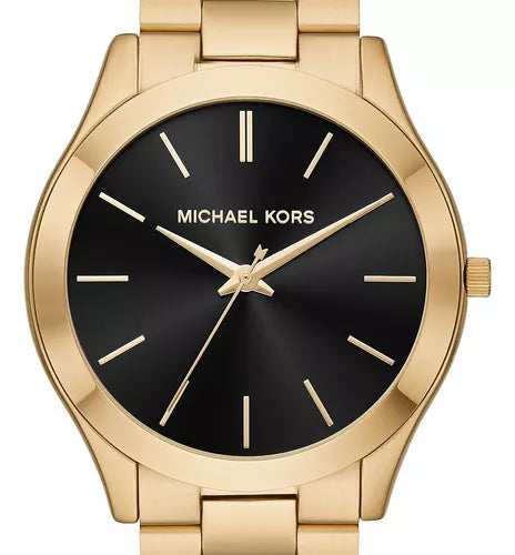 Shop Authentic Michael Kors Slim Runway Quartz Black Dial Gold Steel Strap Watch For Men - MK8621 - Luxxuri