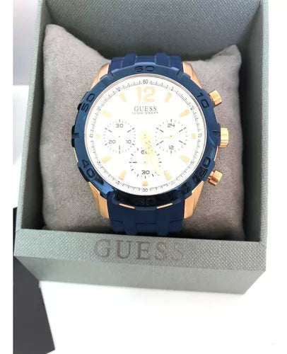  Shop Authentic Guess Caliber Chronograph White Dial Blue Silicone Strap Watch for Men - W0864G5 - Luxxuri