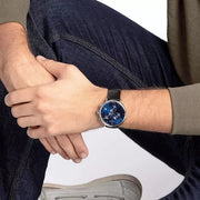  Shop Authentic Calvin Klein Chronograph Blue Dial Black Leather Strap Watch for Men - K8Q371CN - Luxxuri