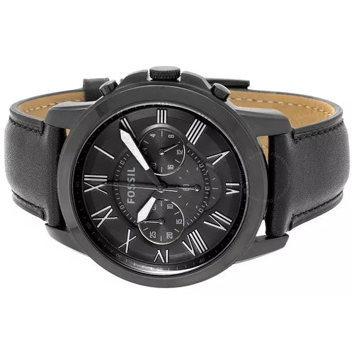  Shop Authentic Fossil Grant Chronograph Black Dial Black Leather Strap Watch for Men - FS5132 - Luxxuri