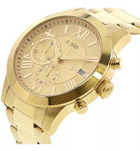  Shop Authentic Guess Atlas Chronograph Gold Dial Gold Steel Strap Watch For Men - W0668G4 - Luxxuri