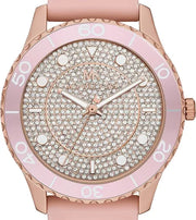  Shop Authentic Michael Kors Runway Three Hand Crystal Pave Dial Pink Rubber Strap Watch For Women - MK6854 - Luxxuri