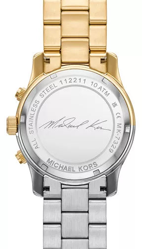  Shop Authentic Michael Kors Runway Chronograph Gold Dial Two Tone Steel Strap Watch For Women - MK7329 - Luxxuri