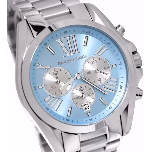  Shop Authentic Michael Kors Bradshaw Chronograph Blue Dial Silver Steel Strap Watch For Women - MK6099 - Luxxuri
