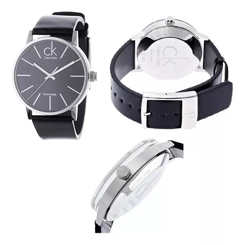  Shop Authentic Calvin Klein Minimal Black Dial Black Leather Strap Watch for Men - K7621107 - Luxxuri