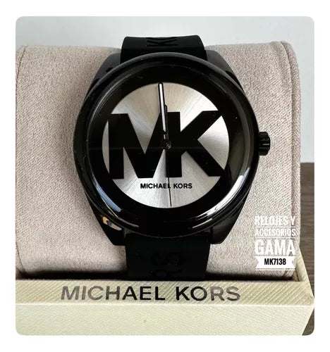  Shop Authentic Michael Kors Janelle Quartz Silver Dial Black Rubber Strap Watch For Women - MK7138 - Luxxuri