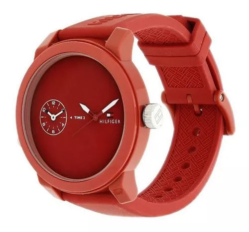 Shop Authentic Tommy Hilfiger Denim Quartz Red Dial Red Rubber Strap Watch for Men - 1791323 - Luxxuri