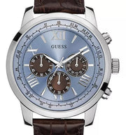  Shop Authentic Guess Horizon Chronograph Analog Blue Dial Brown Leather Strap Watch For Men - W0380G6 - Luxxuri