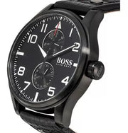  Shop Authentic Hugo Boss Aeroliner Chronograph Black Dial Black Leather Strap Watch For Men - 1513086 - Luxxuri