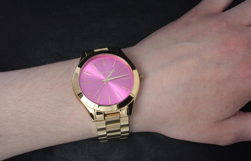  Shop Authentic Michael Kors Slim Runway Pink Dial Rose Gold Steel Strap Watch for Women - MK3264 - Luxxuri