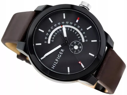  Shop Authentic Tommy Hilfiger Denim Black Dial Brown Leather Strap Watch for Men - 1791478 - Luxxuri