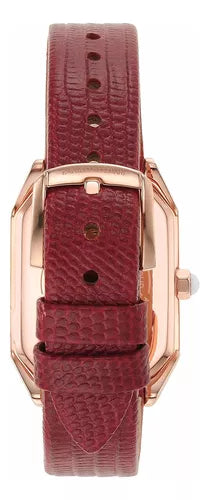  Shop Authentic Emporio Armani Gianni T Bar Two-Hand Mother of Pearl Dial Red Leather Strap Watch For Women - AR11467 - Luxxuri