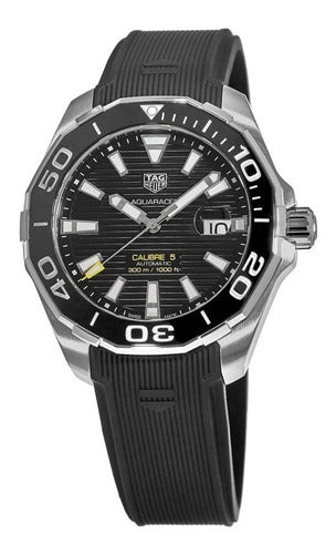  Shop Authentic Tag Heuer Aquaracer Calibre 5 Automatic Black Dial Black Rubber Strap Watch for Men - WAY201A.FT6142 - Luxxuri