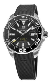  Shop Authentic Tag Heuer Aquaracer Calibre 5 Automatic Black Dial Black Rubber Strap Watch for Men - WAY201A.FT6142 - Luxxuri