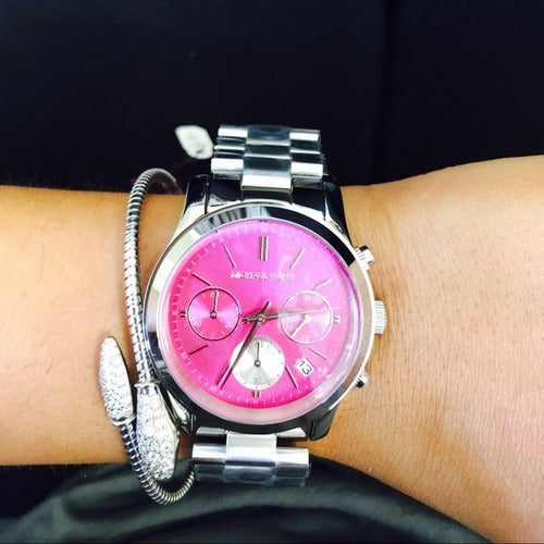  Shop Authentic Michael Kors Runway Chronograph Pink Dial Silver Steel Strap Watch for Women - MK6160 - Luxxuri