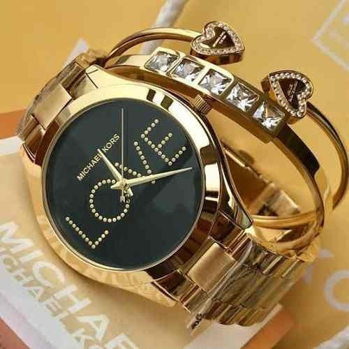  Shop Authentic Michael Kors Slim Runway Black Dial Gold Steel Strap Watch for Women - MK3803 - Luxxuri