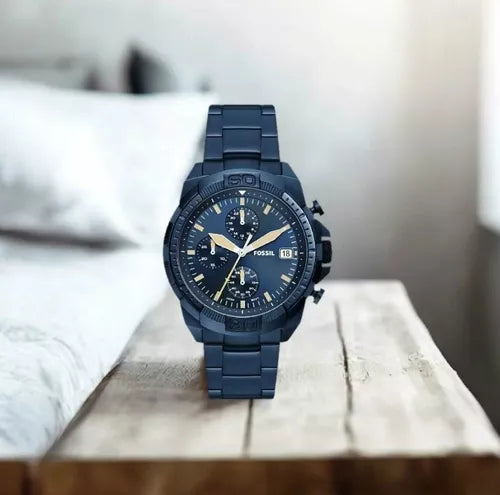  Shop Authentic Fossil Bronson Chronograph Blue Dial Blue Steel Strap Watch for Men - FS5916 - Luxxuri