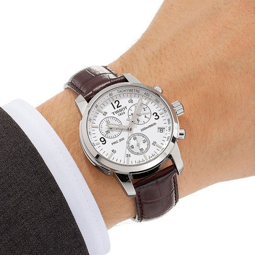  Shop Authentic Tissot T Race PRC 200 Chronograph White Dial Brown Leather Strap Watch for Men -  T17.1.516.32 - Luxxuri