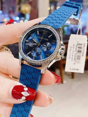  Shop Authentic Michael Kors Mini Pilot Pave Blue Dial Blue Silicone Strap Watch for Women - MKO1004 - Luxxuri