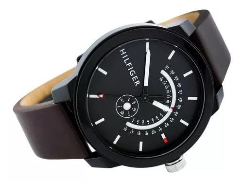  Shop Authentic Tommy Hilfiger Denim Black Dial Brown Leather Strap Watch for Men - 1791478 - Luxxuri