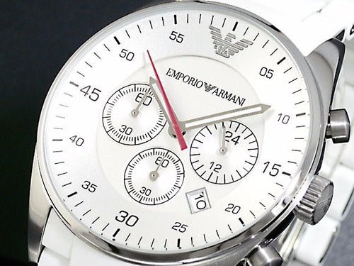  Shop Authentic Emporio Armani Sport Chronograph White Dial White Silicone Strap Watch For Men - AR5859 - Luxxuri
