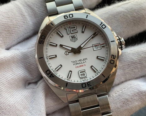  Shop Authentic Tag Heuer Formula 1 Calibre 5 Automatic White Dial Silver Steel Strap Watch for Men - WAZ2114.BA0875 - Luxxuri