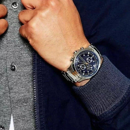  Shop Authentic Armani Exchange Hampton Chronograph Blue Dial Silver Steel Strap Watch For Men - AX2155 - Luxxuri