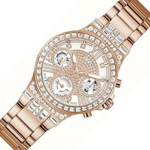  Shop Authentic Guess Moonlight Multi Function Diamonds White Dial Rose Gold Steel Strap Watch for Women - GW0320L3 - Luxxuri