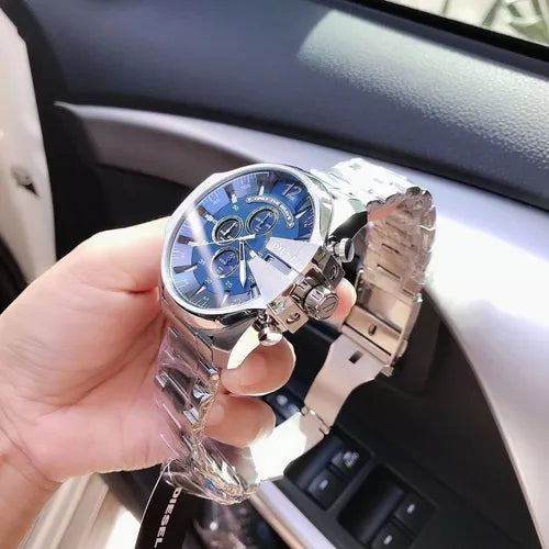  Shop Authentic Diesel Mega Chief Chronograph Blue Dial Silver Steel Strap Watch For Men - DZ4417 - Luxxuri
