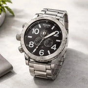 Nixon 51-30 Chrono Black Dial Silver Steel Strap Watch for Men - A083-000