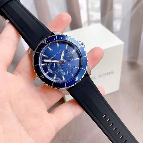  Shop Authentic Michael Kors Cunningham Multifunction Blue Dial Black Rubber Strap Watch For Men - MK7160 - Luxxuri