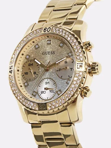  Shop Authentic Guess Confetti Diamonds Silver Dial Gold Steel Strap Watch for Women - W0774L5 - Luxxuri