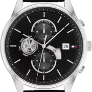  Shop Authentic Tommy Hilfiger Weston Chronograph Black Dial Black Leather Strap Watch For Men - 1710502 - Luxxuri